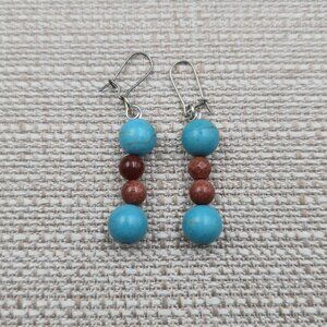 Silver Plated Howlite And Goldstone Dangle Earrings A6334